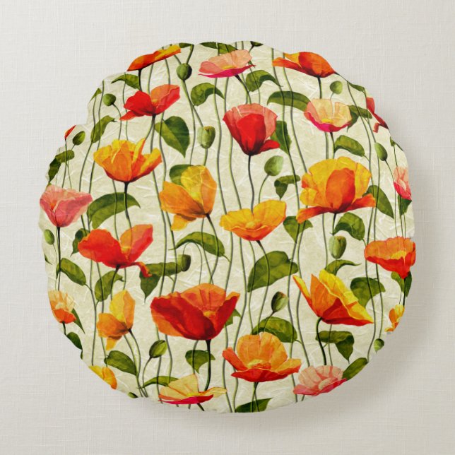 Brilliant Poppies Round Cushion (Front)