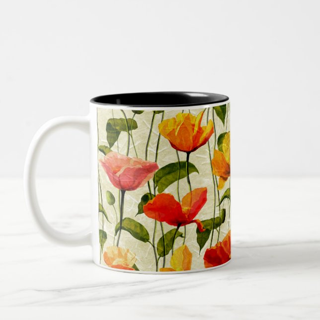 Brilliant Poppies Two-Tone Coffee Mug (Left)