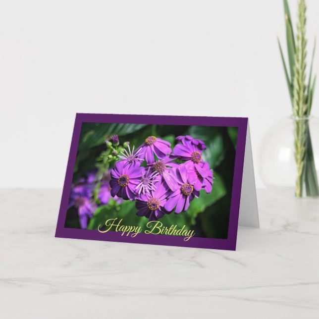 Brilliant Purple Floral Birthday Wishes Card (Front)