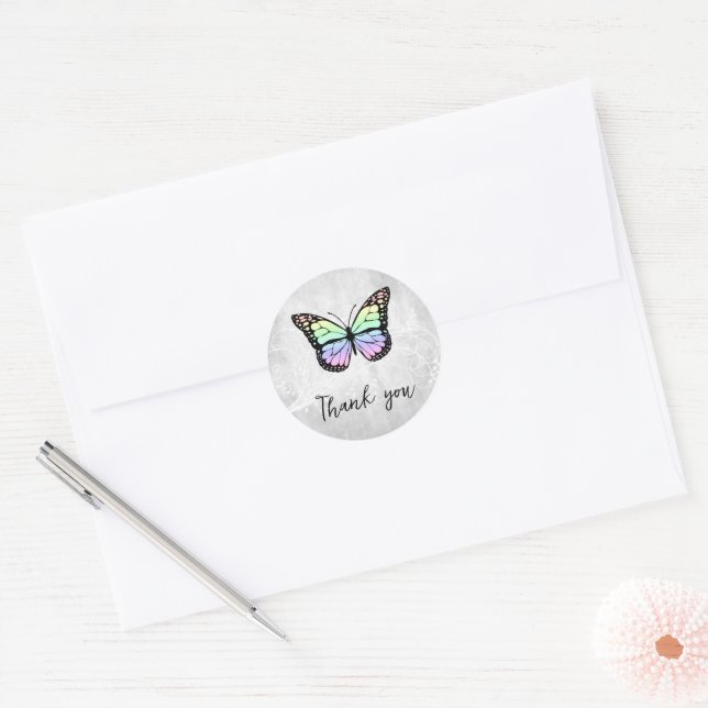 Brilliant Rainbow Butterfly Thank You Classic Round Sticker (Envelope)