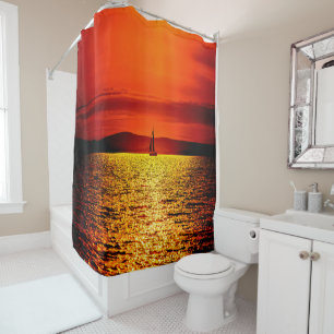 Brilliant Red And Golden Sunset Sail Shower Curtain