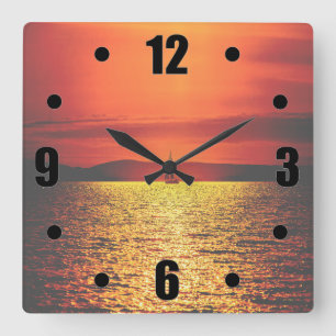Brilliant Red And Golden Sunset Sail Square Wall Clock