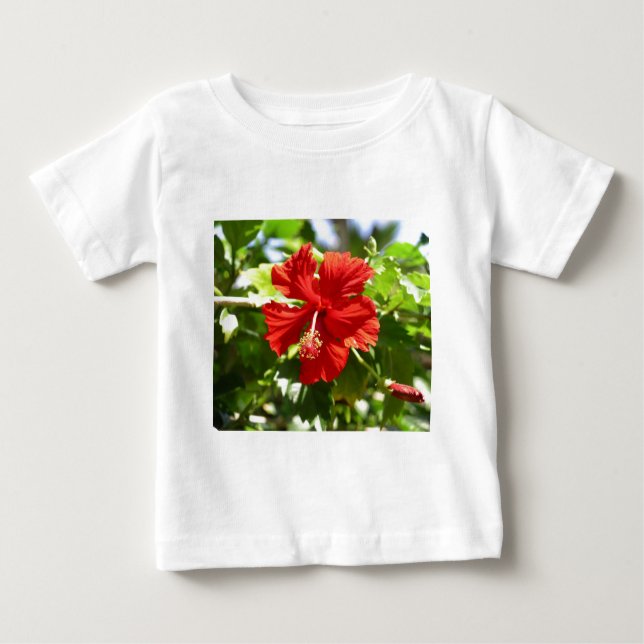 Brilliant Red Hawaiian Hibiscus Flower Baby T-Shirt (Front)