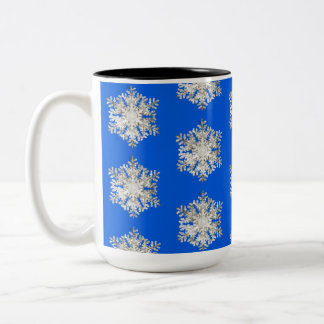Brilliant Silver Ice Blue Christmas Snowflake Two-Tone Coffee Mug