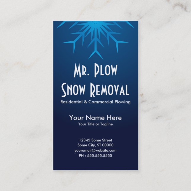 brilliant snowflake snow removal business card (Front)