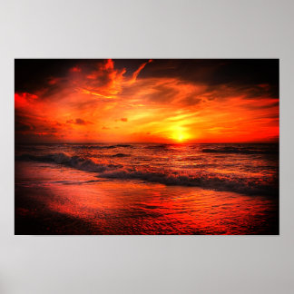 Brilliant Sunset Beach Ocean Poster