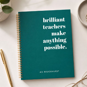 Brilliant Teacher Modern Trendy Stylish Green Notebook