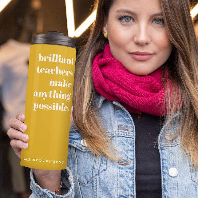 Brilliant Teacher Mustard Yellow Retro Typography Thermal Tumbler (Creator Uploaded)