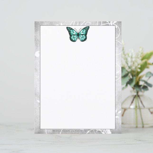Brilliant Teal Butterfly Stationery (Standing Front)