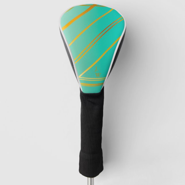 Brilliant Turquoise and Gold Personalised  Golf Head Cover (Front)