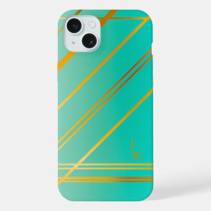 Brilliant Turquoise and Gold Personalised iPhone 15 Plus Case