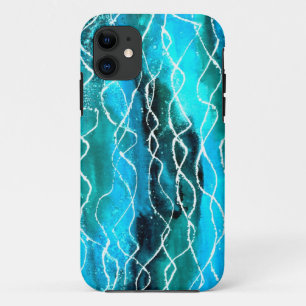 Brilliant Turquoise, Black, White Waves Case-Mate iPhone Case
