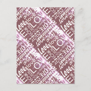 Brilliant White and Pink Classic Love Words Postcard