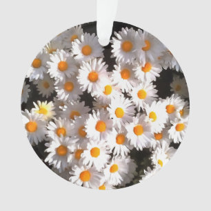 Brilliant White Daisies On Black Floral Art Ornament