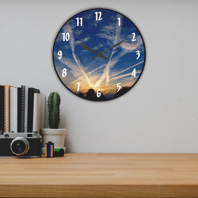 Brilliantly Colorful Fall Farm Evening Skies Large Clock (Creator Uploaded)