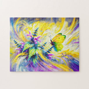 Brimstone Butterfly with Dead Nettle Flowers Oil Jigsaw Puzzle