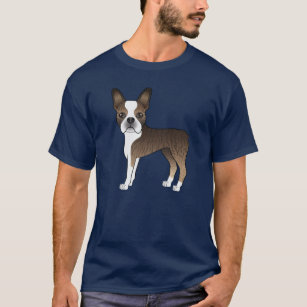 Brindle And White Boston Terrier Dog Illustration T-Shirt