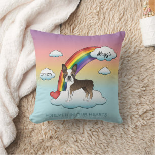 Brindle And White Boston Terrier Rainbow Memorial Cushion
