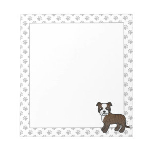 Brindle And White English Staffie Cute Cartoon Dog Notepad