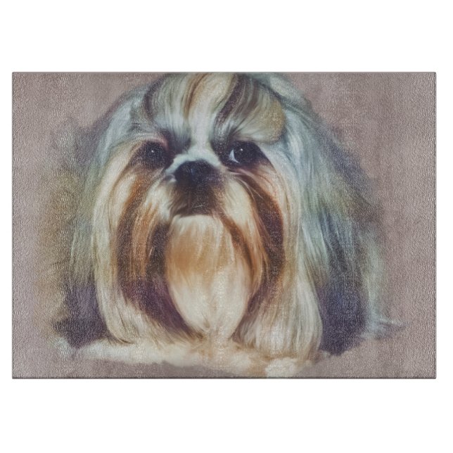 Brindle and White Shih Tzu Dog Cutting Board (Front)