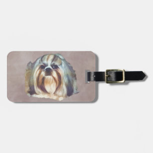 Brindle and White Shih Tzu Dog Luggage Tag
