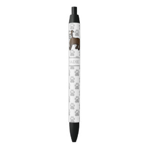 Brindle And White Staffie Cute Cartoon Dog & Name Black Ink Pen