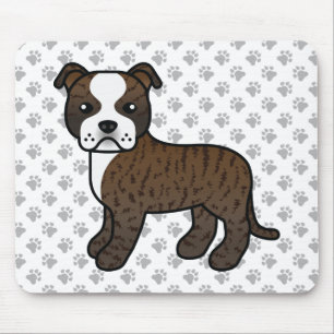 Brindle And White Staffie Cute Cartoon Dog & Paws Mouse Pad