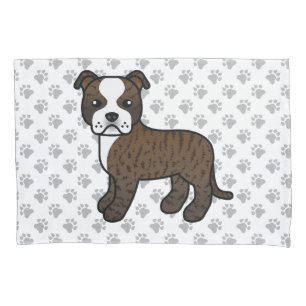 Brindle And White Staffie Cute Cartoon Dog & Paws Pillowcase