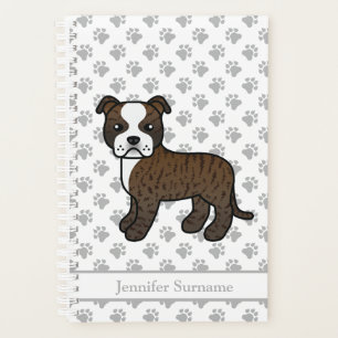 Brindle And White Staffie Cute Cartoon Dog & Text Planner