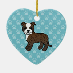 Brindle And White Staffordshire Bull Terrier Dog Ceramic Tree Decoration