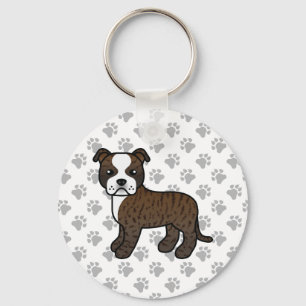 Brindle And White Staffordshire Bull Terrier Dog Key Ring