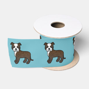 Brindle And White Staffordshire Bull Terrier Dog Satin Ribbon