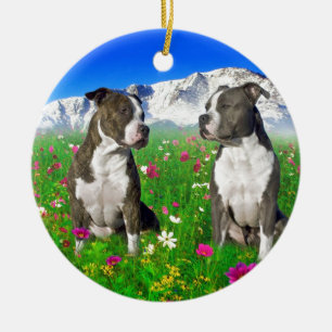 Brindle & Blue Staffordshire & Pit Bull Dogs Ceramic Tree Decoration