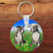 Brindle & Blue Staffordshire & Pit Bull Dogs Key Ring (Front)