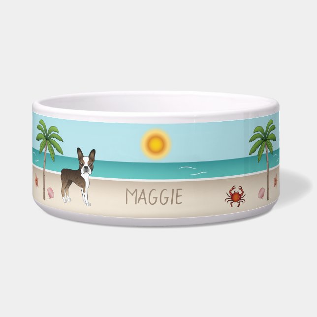 Brindle Boston Terrier At A Tropical Summer Beach (Front)