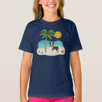 Brindle Boston Terrier At A Tropical Summer Beach
