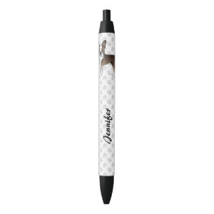 Brindle Boston Terrier Cartoon Dog & Custom Text Black Ink Pen