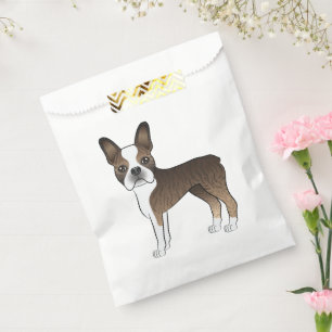 Brindle Boston Terrier Cartoon Dog Illustration Favour Bags