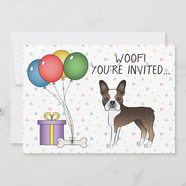 Brindle Boston Terrier Cute Cartoon Dog - Birthday Invitation (Front)