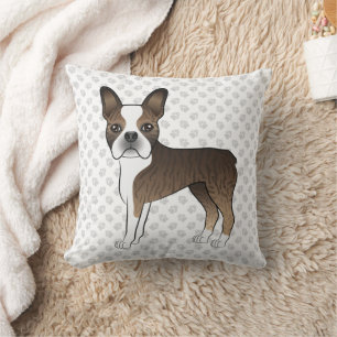 Brindle Boston Terrier Cute Cartoon Dog & Paws Cushion