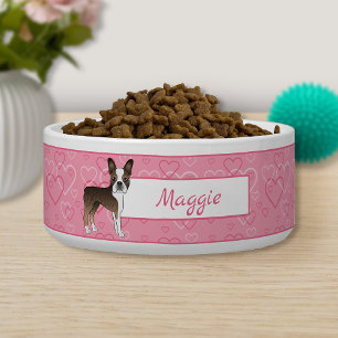 Brindle Boston Terrier Dog On Pink Hearts And Name