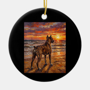 Brindle Boxer at Sunset Beach Boxer Dog Art Gift Ceramic Tree Decoration