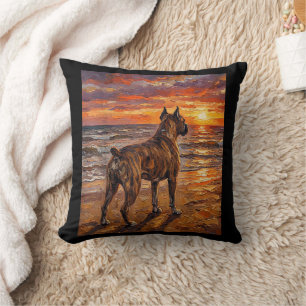 Brindle Boxer at Sunset Beach Boxer Dog Art Gift Cushion