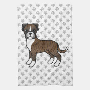 Brindle Boxer Cute Cartoon Dog & Paws Tea Towel