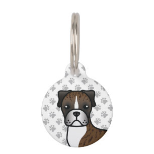 Brindle Boxer Cute Cartoon Dog & Pet's Info Pet Tag