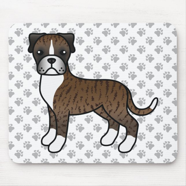 Brindle Boxer Dog Cute Cartoon Illustration & Paws Mouse Pad (Front)