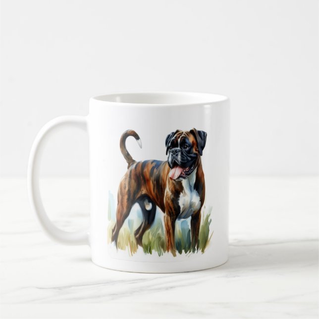 Brindle Boxer Dog featured in Watercolor Coffee Mug (Left)