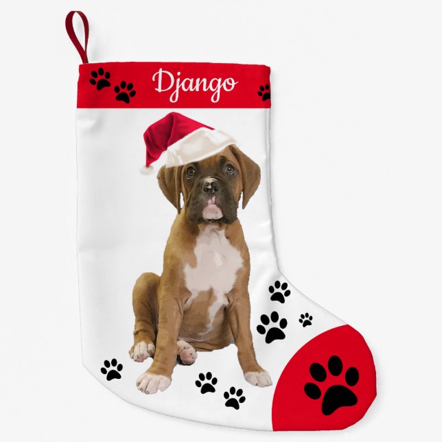 Brindle Boxer Dog, Santa Dog Small Christmas Stocking (Front)