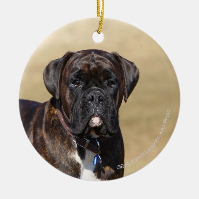 Brindle Boxer Dog Standing Ceramic Tree Decoration (Front)