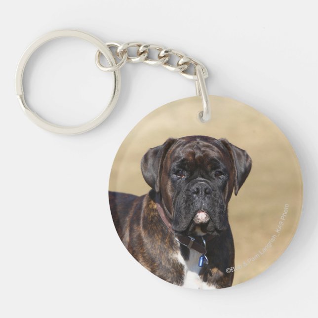 Brindle Boxer Dog Standing Key Ring (Front)